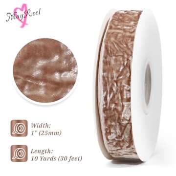 MAYREEL Taupe Crushed Velvet Ribbon 1 Inch Beige Vintage Ribbon for Flower Bouquets Wedding Invitati...