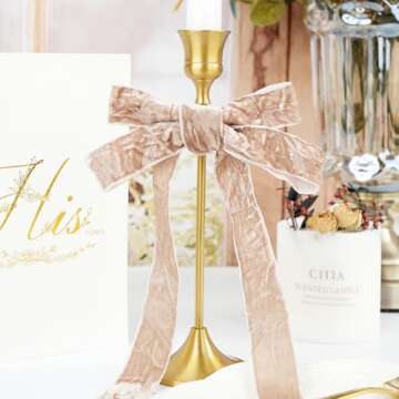 MAYREEL Taupe Crushed Velvet Ribbon 1 Inch Beige Vintage Ribbon for Flower Bouquets Wedding Invitations Crafts Gift Wrapping Party Favor Boxes 10 Yards