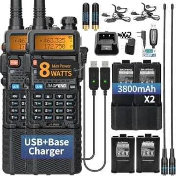 Baofeng UV-5R Ham Radio Long Range UV5R Handheld Dual Band 3800mAh High Power Two Way Radio Rechargeable Walkie Talkies for Adults with Earpiece,USB Charging Cable and Programming Cable Full Kit,2Pack