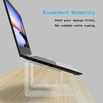 TINOMAR Acrylic Laptop Stand, Ultra Stable Ergonomic Laptop Stand for Desktop, Transparent Clear Computer Stand Mount Riser for 10 to 15.6 inches Laptops, Notebooks and MacBook