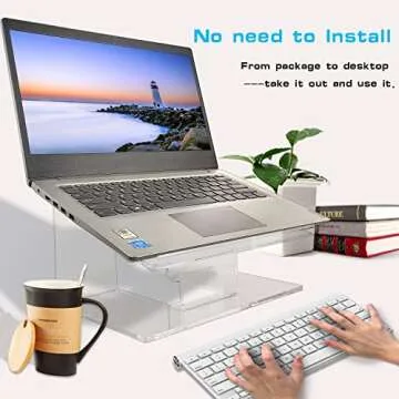 TINOMAR Acrylic Laptop Stand, Ultra Stable Ergonomic Laptop Stand for Desktop, Transparent Clear Computer Stand Mount Riser for 10 to 15.6 inches Laptops, Notebooks and MacBook