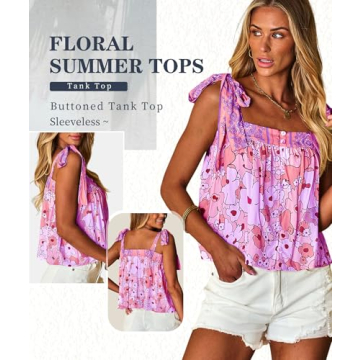 EARKOHA Womens Summer Boho Floral Tank Top Cute Beach Top