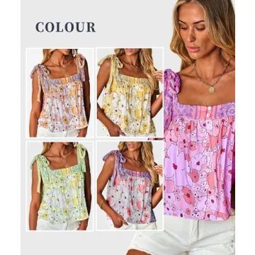 EARKOHA Womens Summer Boho Floral Tank Top Cute Beach Top