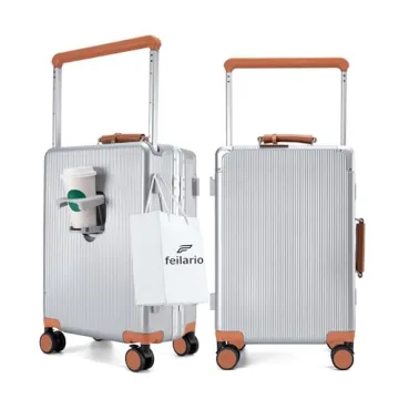 Feilario 20'' Aluminum Frame Wide Handle PC Hardside Carry-On Luggage - Double Spinner Wheels Luxury...