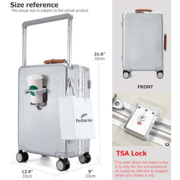 Feilario 20'' Aluminum Frame Carry-On Luggage with TSA Lock