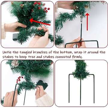 Juegoal 2 Pack 30 Inch Pre-Lit Pathway Christmas Trees, Artificial Christmas Urn Filler with 60 LED Lights, Red Berries, Pine Cones & Balls Ornaments, Battery Operated Holiday Decor for Driveway, Yard