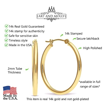Elegant 14k Gold Classic Hoop Earrings - 1 Inch