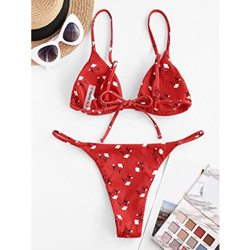 ZAFUL Floral Bikini Set Sexy Triangle Top Cheeky Thong