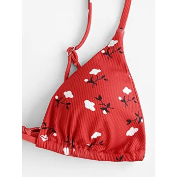 ZAFUL Floral Bikini Set Sexy Triangle Top Cheeky Thong