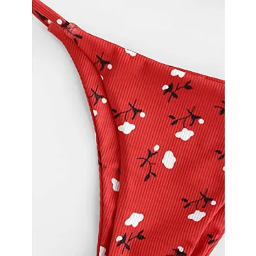 ZAFUL Floral Bikini Set Sexy Triangle Top Cheeky Thong