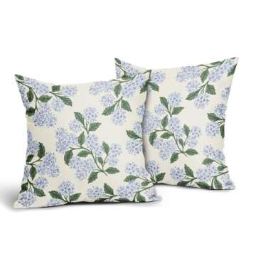 Aytipun Hydrangea Pillow Covers 18x18 Set of 2 Blue Floral Green Leaves Print Decorative Throw Pillo...