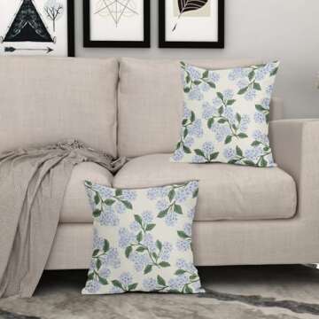 Aytipun Hydrangea Pillow Covers 18x18 Set of 2 Blue Floral Green Leaves Print Decorative Throw Pillowcases Outdoor Rustic Flower Farmhouse Spring Cushion Cases Decor for Home Couch Sofa Bed