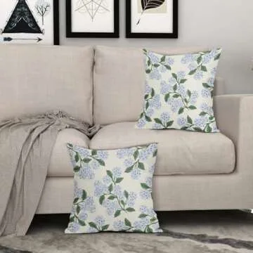 Aytipun Hydrangea Pillow Covers 18x18 Set of 2 Blue Floral Green Leaves Print Decorative Throw Pillowcases Outdoor Rustic Flower Farmhouse Spring Cushion Cases Decor for Home Couch Sofa Bed