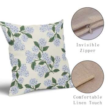 Aytipun Hydrangea Pillow Covers 18x18 Set of 2 Blue Floral Green Leaves Print Decorative Throw Pillowcases Outdoor Rustic Flower Farmhouse Spring Cushion Cases Decor for Home Couch Sofa Bed