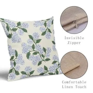 Aytipun Hydrangea Pillow Covers 18x18 Set of 2 Blue Floral Green Leaves Print Decorative Throw Pillowcases Outdoor Rustic Flower Farmhouse Spring Cushion Cases Decor for Home Couch Sofa Bed