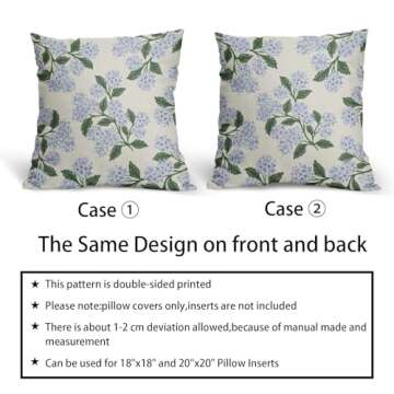 Aytipun Hydrangea Pillow Covers 18x18 Set of 2 Blue Floral Green Leaves Print Decorative Throw Pillowcases Outdoor Rustic Flower Farmhouse Spring Cushion Cases Decor for Home Couch Sofa Bed