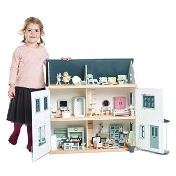 Tender Leaf Toys - Dovetail House - Large Luxury 27.36" Tall 3 Story Doll House with 6 Rooms - Gender-Neutral Dollhouse - Encourage Creative and Imaginative Fun Play for Children - Age 3+