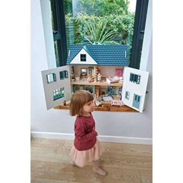 Tender Leaf Toys - Dovetail House - Large Luxury 27.36" Tall 3 Story Doll House with 6 Rooms - Gender-Neutral Dollhouse - Encourage Creative and Imaginative Fun Play for Children - Age 3+