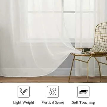 MIULEE Ivory Window Sheer Curtains for Bedroom Living Room Solid Elegant Net Drapes 2 Panels Width 38 x Length 72 Inches