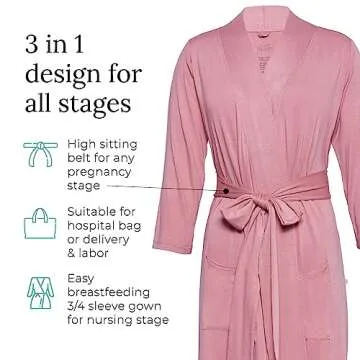 Posh Peanut Mommy Robe for Maternity Labor Delivery - Soft Nursing Robe from Viscose from Bamboo & Postpartum Robe Maternity Robe for Hospital (Medium) - Dusty Rose