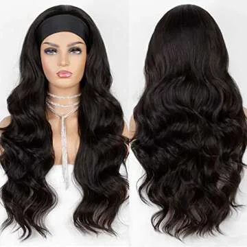 K'ryssma Headband Wig Synthetic Long Wavy Black Headband Wigs for Black Women Natural Looking High Density Glueless Synthetic Wig Heat Resistant