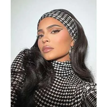 K'ryssma Headband Wig Synthetic Long Wavy Black Headband Wigs for Black Women Natural Looking High Density Glueless Synthetic Wig Heat Resistant