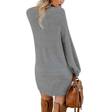 Meenew Women's Crewneck Knitted Sweater Dress Oversized Pullover Sweater Gray S