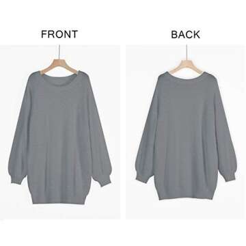 Meenew Women's Crewneck Knitted Sweater Dress Oversized Pullover Sweater Gray S