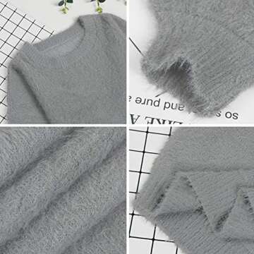 Meenew Women's Crewneck Knitted Sweater Dress Oversized Pullover Sweater Gray S