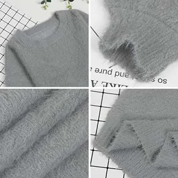 Meenew Women's Crewneck Knitted Sweater Dress Oversized Pullover Sweater Gray S