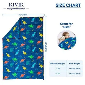Kivik Weighted Blanket 3lbs, Blue Dinosaur Weighted Blankets，Cute Small Weighted Blankets 3 Pounds，Washable Soft Heavy Blanket Throw for All-Season, 36x48 Inches Blue