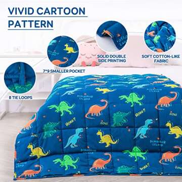 Kivik Weighted Blanket 3lbs, Blue Dinosaur Weighted Blankets，Cute Small Weighted Blankets 3 Pounds，Washable Soft Heavy Blanket Throw for All-Season, 36x48 Inches Blue