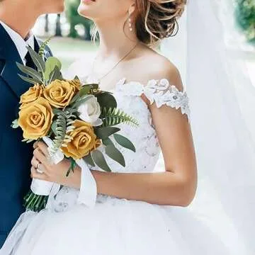 INSUNSIX 100 PCS Foam Flower Bulk Gold Rose Artificial Flowers Foam Roses Fake Flowers Faux Roses fo...