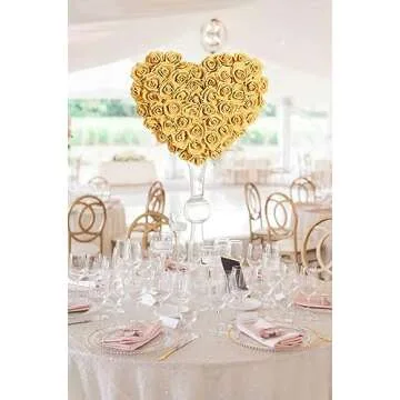 INSUNSIX 100 PCS Foam Flower Bulk Gold Rose Artificial Flowers Foam Roses Fake Flowers Faux Roses for DIY Wedding Bouquets Centerpieces Arrangements Party Baby Shower Home Decor(Gold)