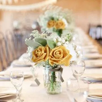 INSUNSIX 100 PCS Foam Flower Bulk Gold Rose Artificial Flowers Foam Roses Fake Flowers Faux Roses for DIY Wedding Bouquets Centerpieces Arrangements Party Baby Shower Home Decor(Gold)