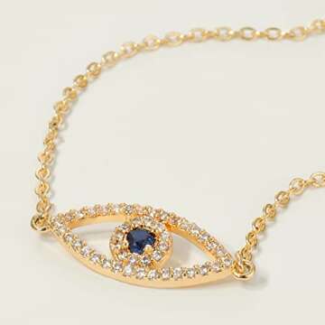 MEVECCO Bracelet for Women Gold Evil Eye Round Zirconia Pave 14K Gold Plated Dainty Chain Simple Pro...