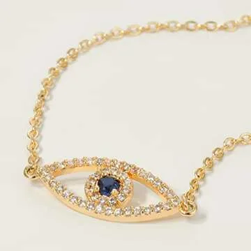 MEVECCO Bracelet for Women Gold Evil Eye Round Zirconia Pave 14K Gold Plated Dainty Chain Simple Pro...