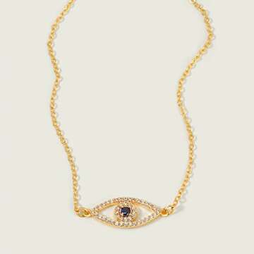 MEVECCO Bracelet for Women Gold Evil Eye Round Zirconia Pave 14K Gold Plated Dainty Chain Simple Protection Jewelry