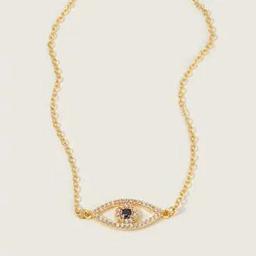 MEVECCO Bracelet for Women Gold Evil Eye Round Zirconia Pave 14K Gold Plated Dainty Chain Simple Protection Jewelry