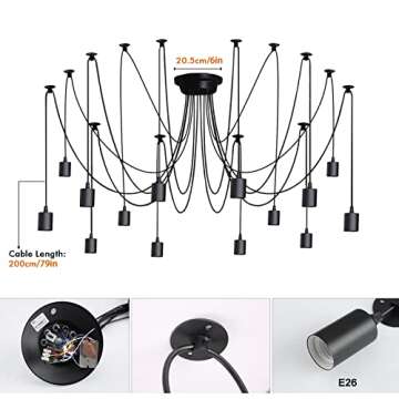 Fuloon Vintage Edison Multiple Ajustable DIY Ceiling Spider Lamp Light Pendant Lighting Chandelier M...