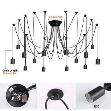 Fuloon Vintage Edison Multiple Ajustable DIY Ceiling Spider Lamp Light Pendant Lighting Chandelier M...