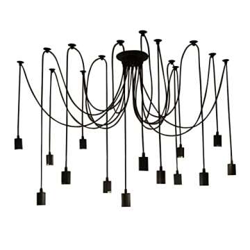 Fuloon Vintage Edison Multiple Ajustable DIY Ceiling Spider Lamp Light Pendant Lighting Chandelier Modern Chic Industrial Dining with Romote Control (14 Head Cable 200cm/78.7inch Each)