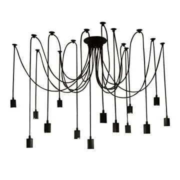 Fuloon Vintage Edison Multiple Ajustable DIY Ceiling Spider Lamp Light Pendant Lighting Chandelier Modern Chic Industrial Dining with Romote Control (14 Head Cable 200cm/78.7inch Each)