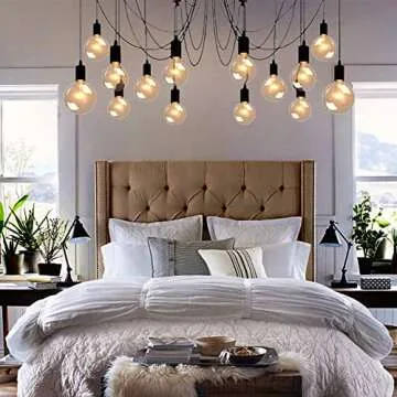 Fuloon Vintage Edison Multiple Ajustable DIY Ceiling Spider Lamp Light Pendant Lighting Chandelier Modern Chic Industrial Dining with Romote Control (14 Head Cable 200cm/78.7inch Each)