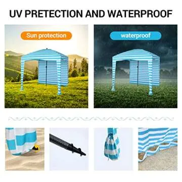 Nice C Beach Cabana Tent, Beach Canopy, Beach Tent, Sun Shade Canopy, Beach Cabana, Portable 6’x 6’with Detachable Wall, UPF 50+ UV Protection, Ultimate Sun Umbrella, Sun Shelter (Blue Stripe)