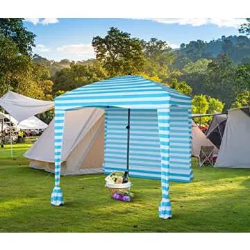 Nice C Beach Cabana Tent, Beach Canopy, Beach Tent, Sun Shade Canopy, Beach Cabana, Portable 6’x 6’with Detachable Wall, UPF 50+ UV Protection, Ultimate Sun Umbrella, Sun Shelter (Blue Stripe)