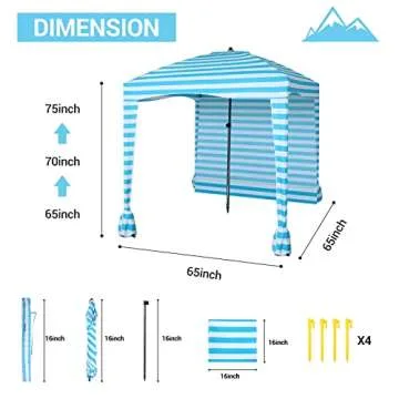 Nice C Beach Cabana Tent, Beach Canopy, Beach Tent, Sun Shade Canopy, Beach Cabana, Portable 6’x 6’with Detachable Wall, UPF 50+ UV Protection, Ultimate Sun Umbrella, Sun Shelter (Blue Stripe)