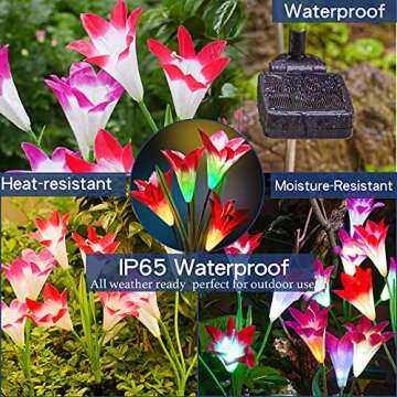 TONULAX Solar Garden Lights Outdoor - New Upgraded, Multi-Color Changing Lily Solar Lights for Patio,Yard Decoration, Bigger Flower and Wider Solar Panel (2 Pack,Purple and Red)