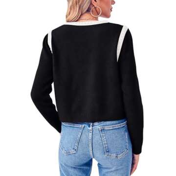 Esobo Womens Knit Cardigan Sweaters Open Front Long Sleeve Cropped Trendy Jacket Outerwear(Black-Whi...