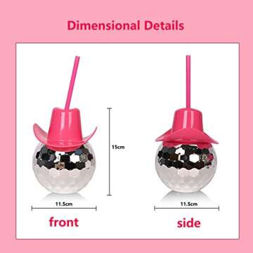 2 Pcs,Disco Ball Cups,Fashionable Pink Disco Ball Cowboy Hat,Disco Ball Cup with straw for Christmas Day,Halloween,Achelorette Party,New Year’s Eve,Birthday Party,Reusable And Removable